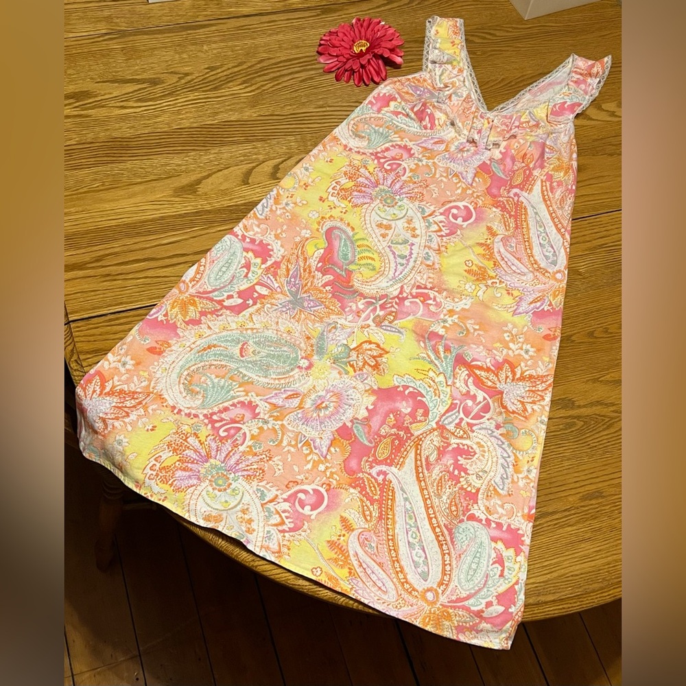Ralph Lauren Paisley Sleeveless Nightgown Cotton Lace- Maxi Length 💕 NWOT!